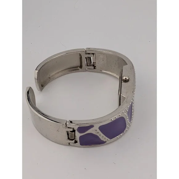 Geneva Watch Women Bangle Band 20mm Case Purple Enamel Inlay- New Battery - Picture 3 of 6